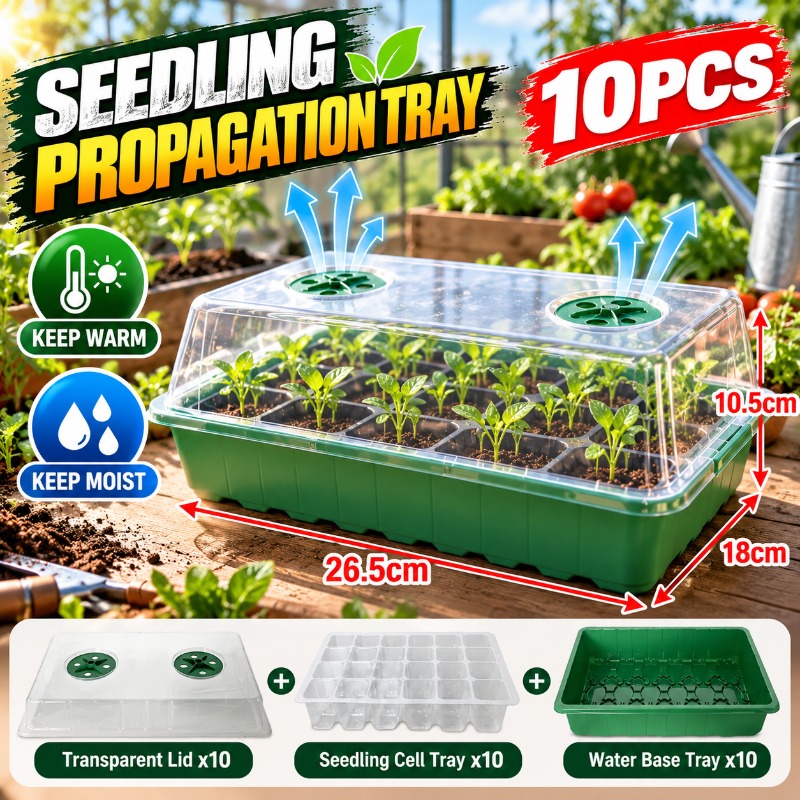 Humidity Dome Kit - 10 Pieces Seed Starter Trays with
